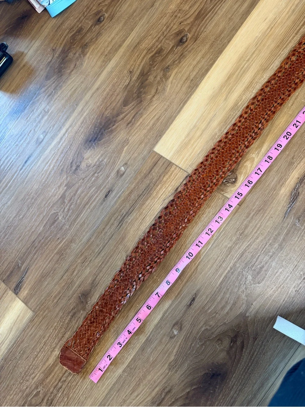 Handwoven Brown Leather Belt with Decorative Silver Buckle